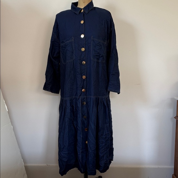 Vintage Chez California by Tandy Blue Button-Up Dress Oversized Boxy L - Picture 1 of 13